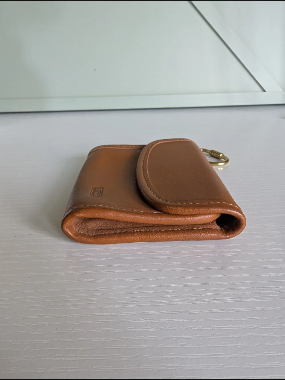Coach Tan Leather Wallet with Gold Chain